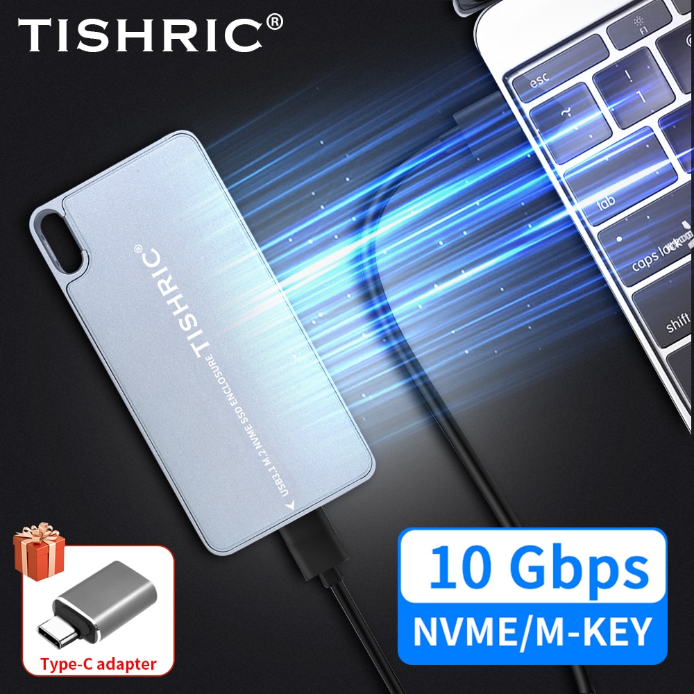 TISHRIC 알루미늄 합금 솔리드 스테이트 드라이브 박스 지지대, USB3.1 M.2 NVME SSD 인클로저 케이스, M.2 단일 NVME 프로토콜, 5TB